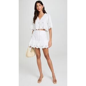 Agua Bendita White Nixi Azure Eyelet Mini Skirt Boho Style 100% Cotton Size S